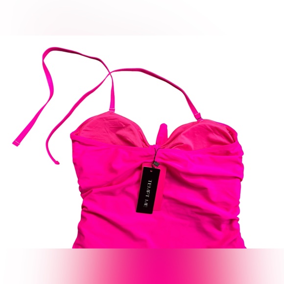 TEMPT ME hot pink one piece cut out halter style detachable straps swimsuit NWT - Picture 3 of 8